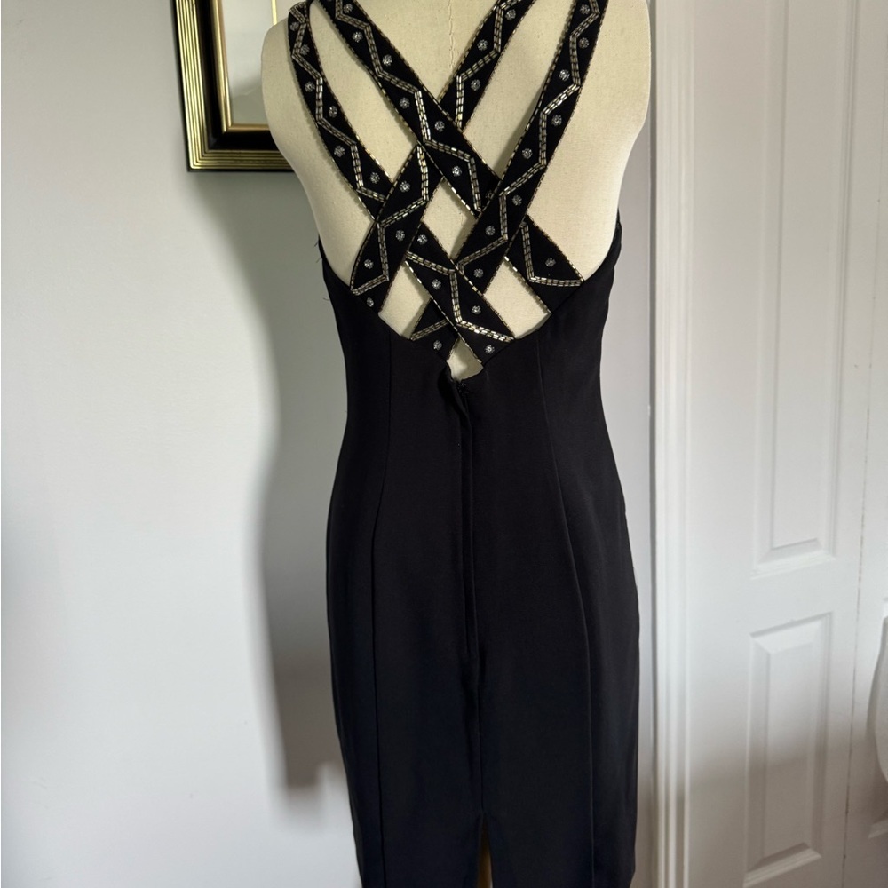Elegant Black Dress with Beaded Straps